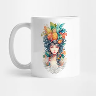 Girl with Fruits and Flowers on her Head Mug